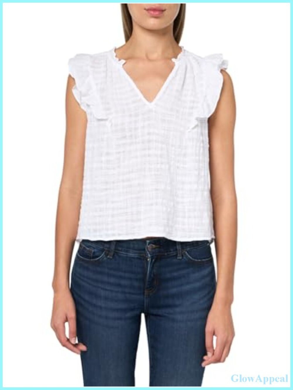 Textured Gauze Blouse Sleeveless Notch Neck Tunic Top